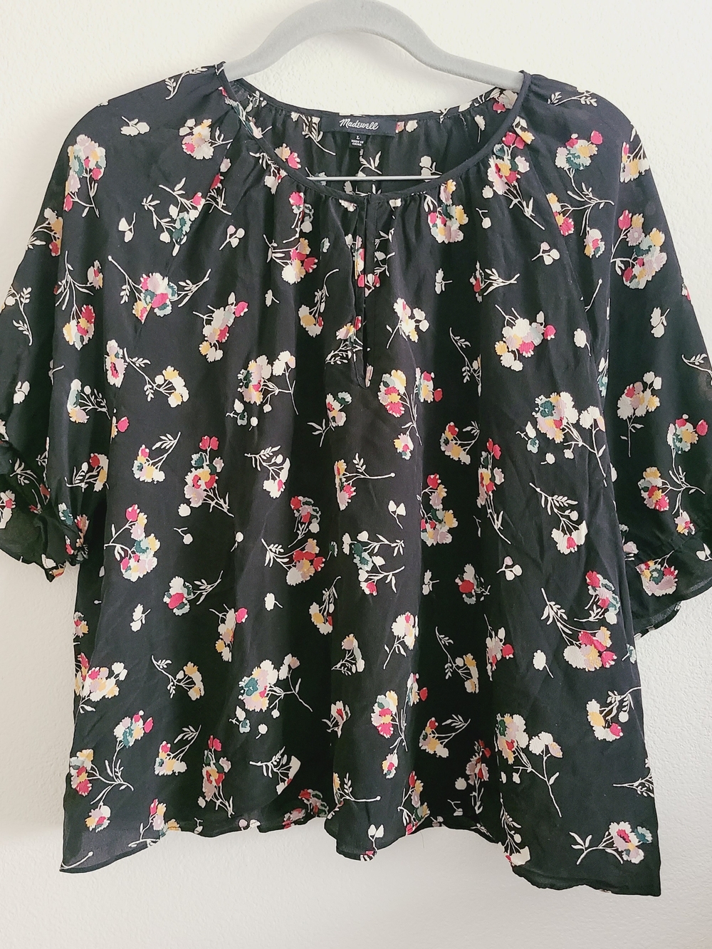 Madewell Black Floral Scoop-Neck Top